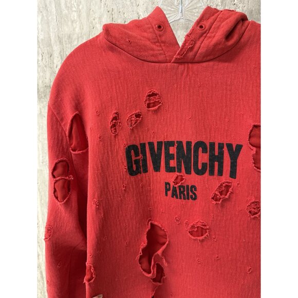 Givenchy Paris Distressed Red Hoodie L 100% Cotton Polyester Viscose - Picture 8 of 8